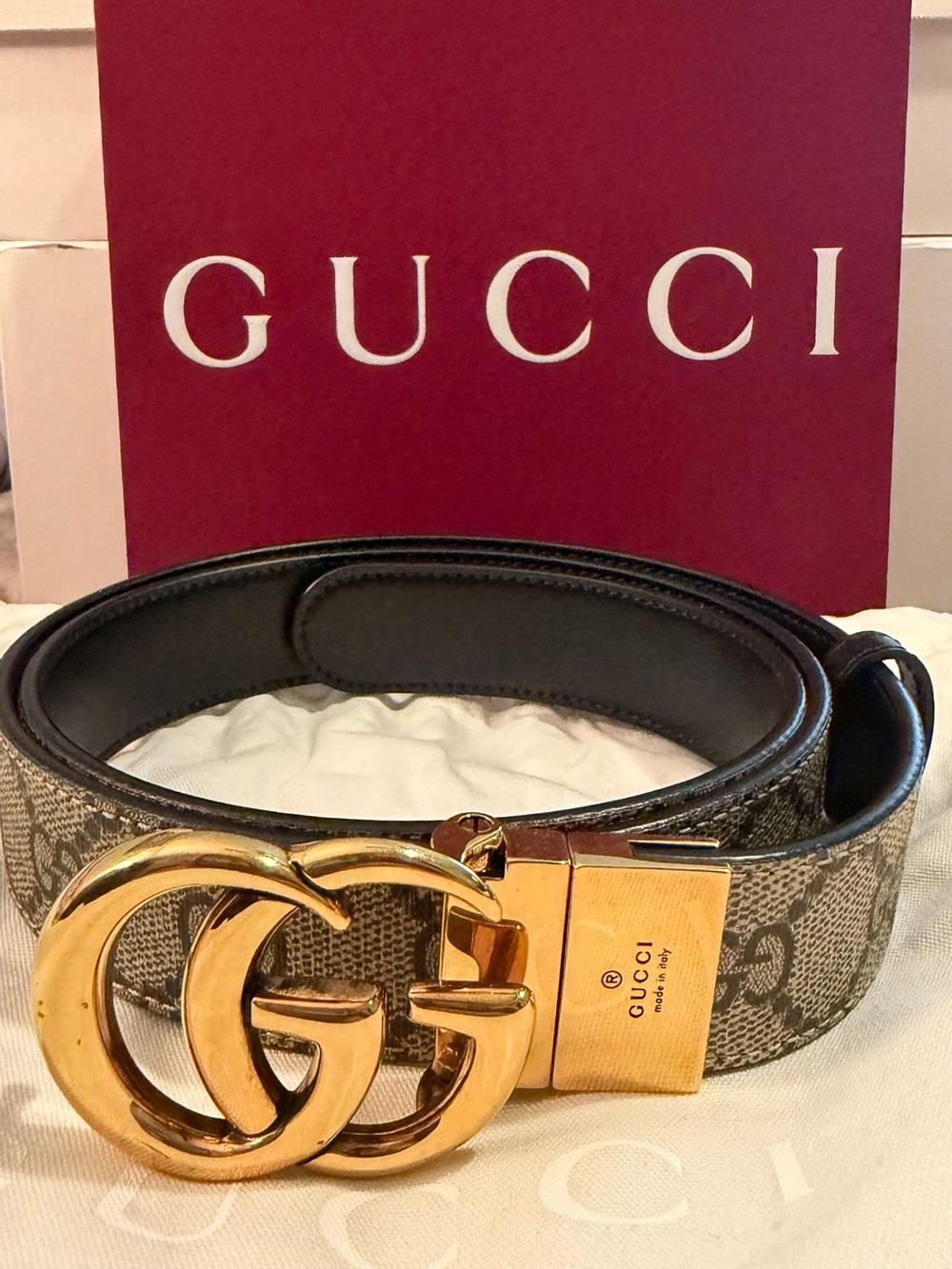 Gucci Tan GG Supreme Belt Bag with Gold Double-G Buckle